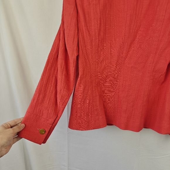 ESCADA Button Up Suit Blazer Jacket In Coral, Gold Buttons, Logo Size 38 Medium - Picture 13 of 16